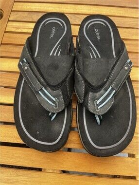 Aetrex Men’s Size 14 Arch Support Orthotic Thong Sandals Flip Flops Black Blue